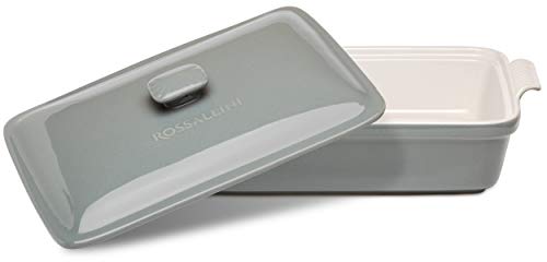 Stoneware Casserole Dish Bakeware Set with Lid, Large 3.2 Quart, 11 by 9 Inch, Grey M264