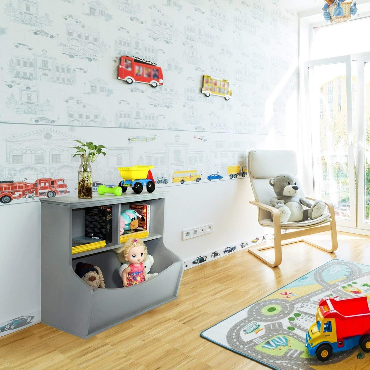 Children Toy Storage Organizer, Espresso, Grey and White N833