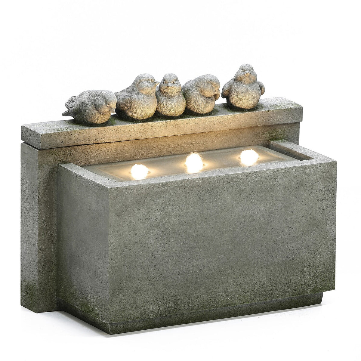 Gray Rectangular Resin Outdoor Bubbler Fountain with Lights U23788