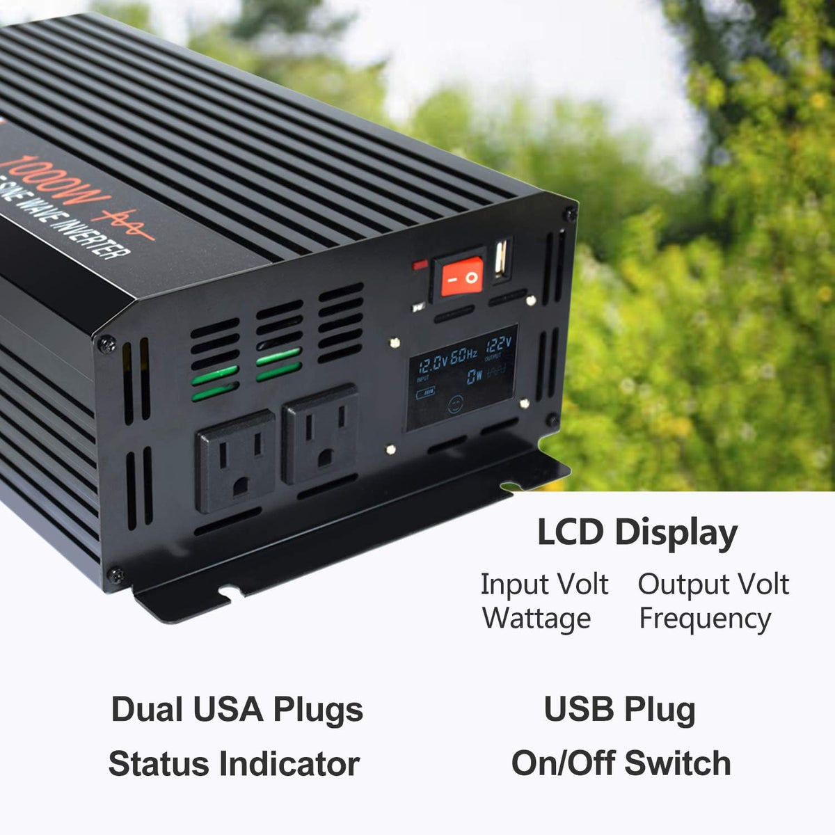 1000 watt Pure Sine Wave Inverter 24v dc to ac 120v with LCD Display D2282