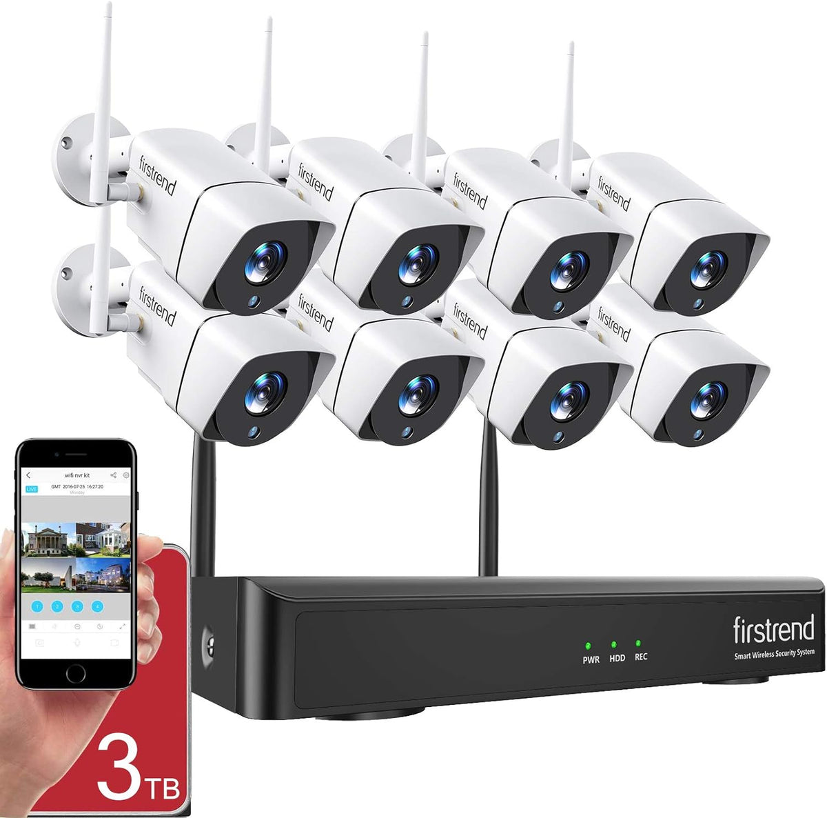 1080P Wireless Security Camera System with 8pcs 1080P HD Camera and 3TB Hard Drive A209830
