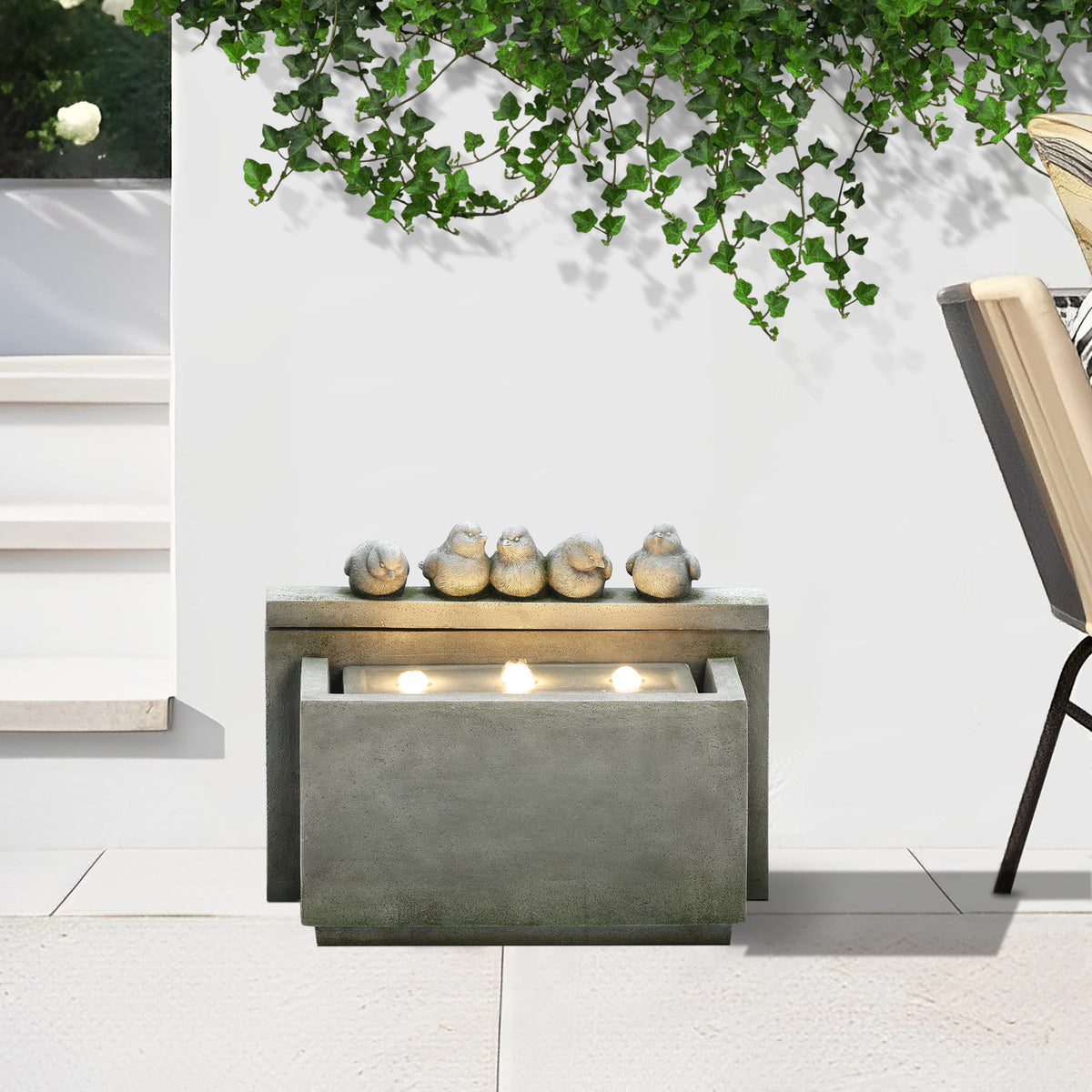 Gray Rectangular Resin Outdoor Bubbler Fountain with Lights U23788