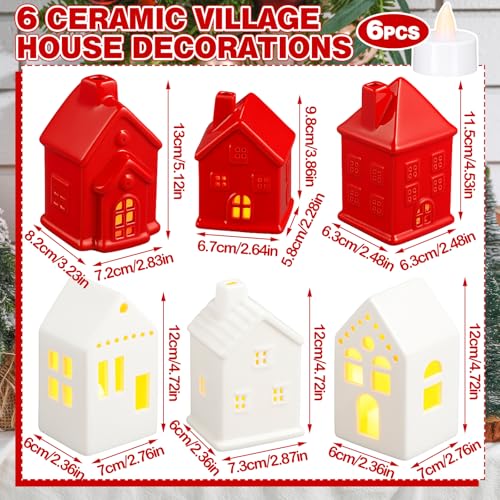 6 Pcs Ceramic LED Lighted Christmas Village Houses Green and White E83705