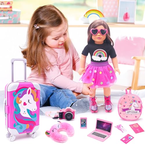 18 Inch Doll Travel Set Including Suitcase Luggage and Dress J140