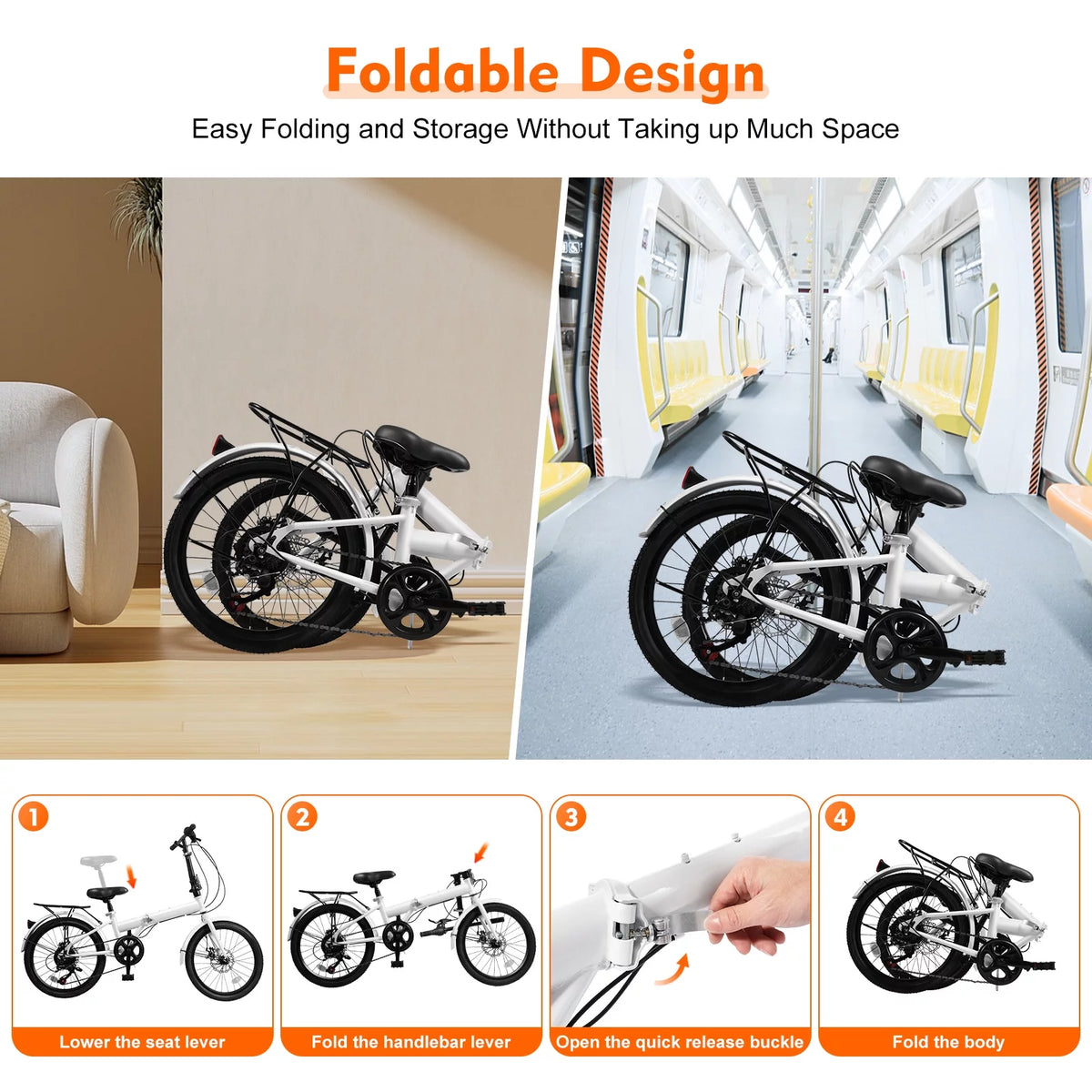 White 20-inch 7 Speed Folding Bicycle T787