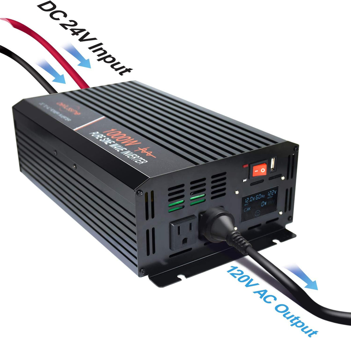 1000 watt Pure Sine Wave Inverter 24v dc to ac 120v with LCD Display D2282
