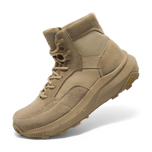 Men's Lightweight Casual Work Boots Leather Military Outdoor Hiking Motorcycle Combat Boots Z132542