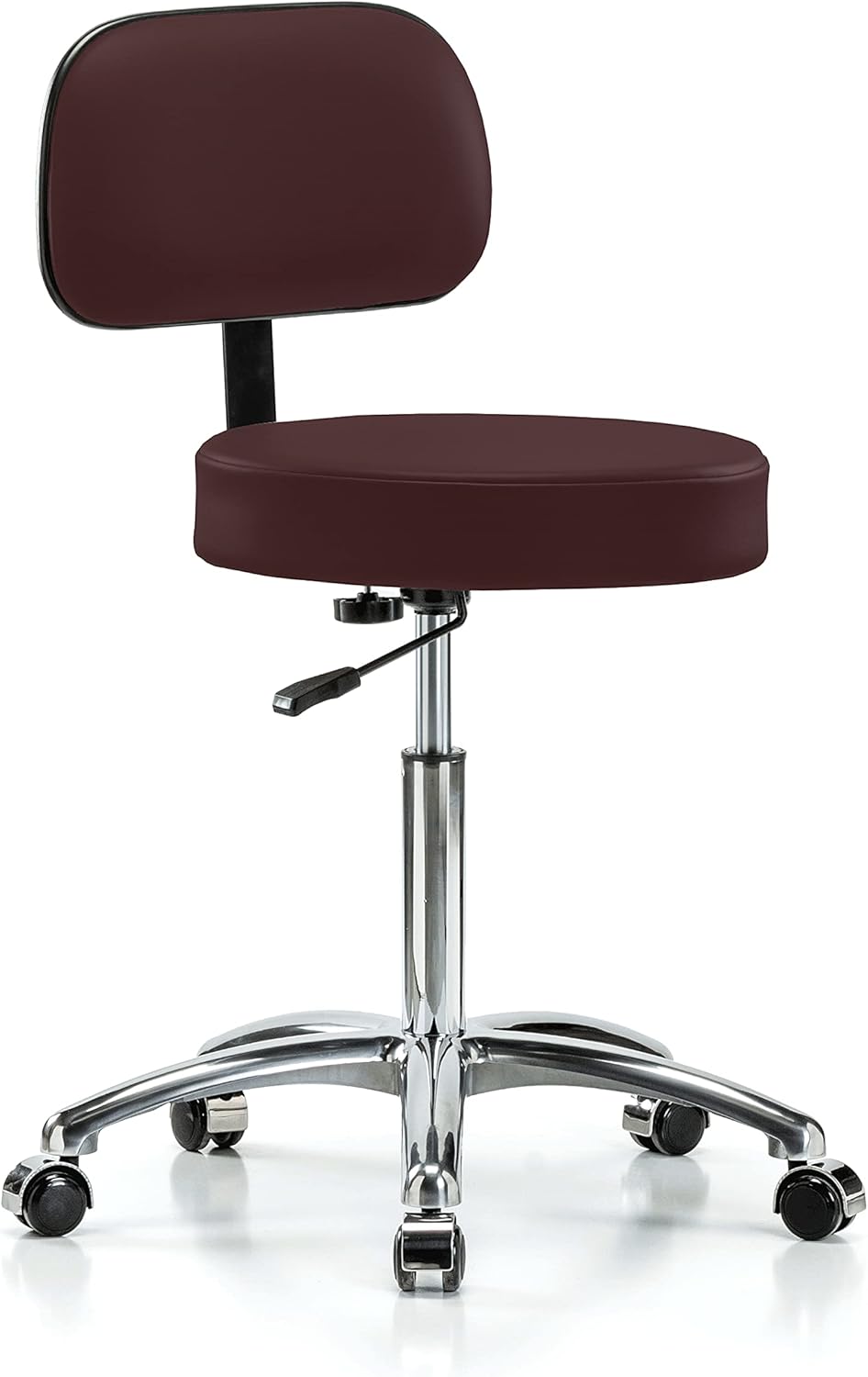 Chrome Rolling Height Adjustable Exam Stool with Back and Footring P17026