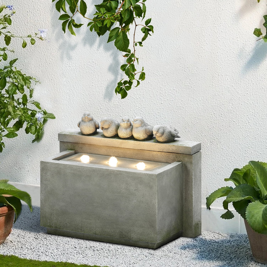 Gray Rectangular Resin Outdoor Bubbler Fountain with Lights U23788
