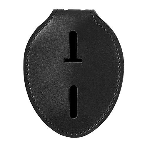 Black Cowhide Badge Holder with Metal Clip and Chain J311