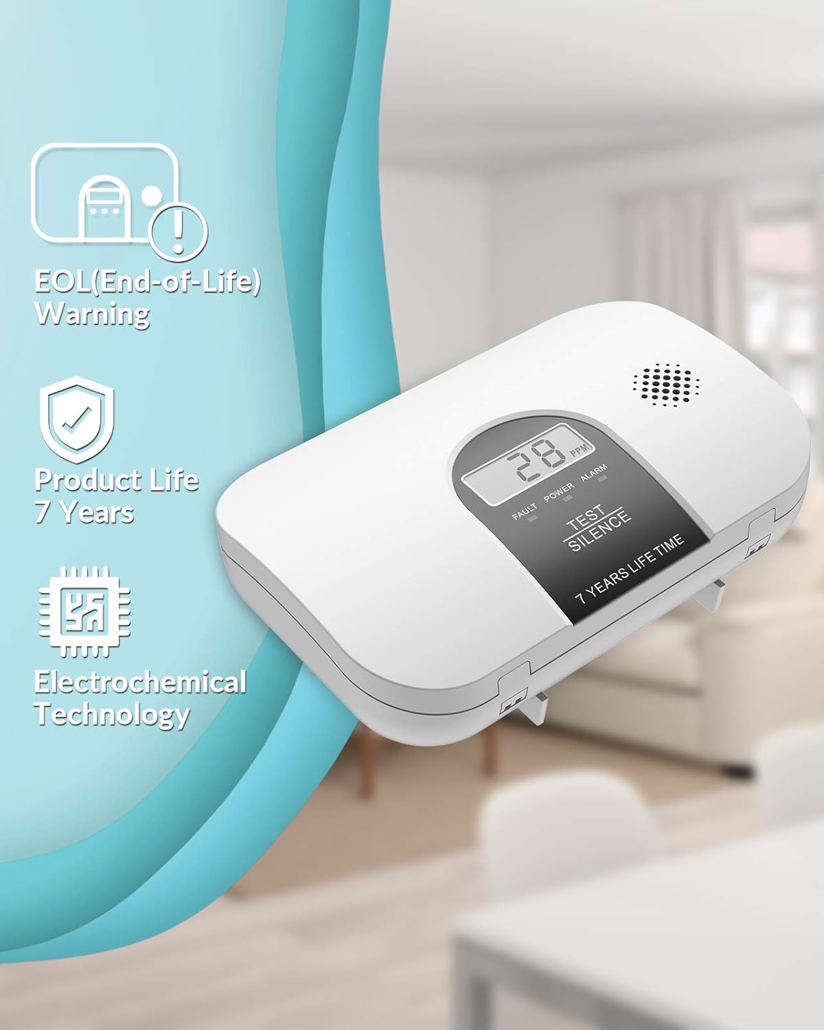 Carbon Monoxide Alarm Detector with LCD Digital Display, 4 Packs A2758