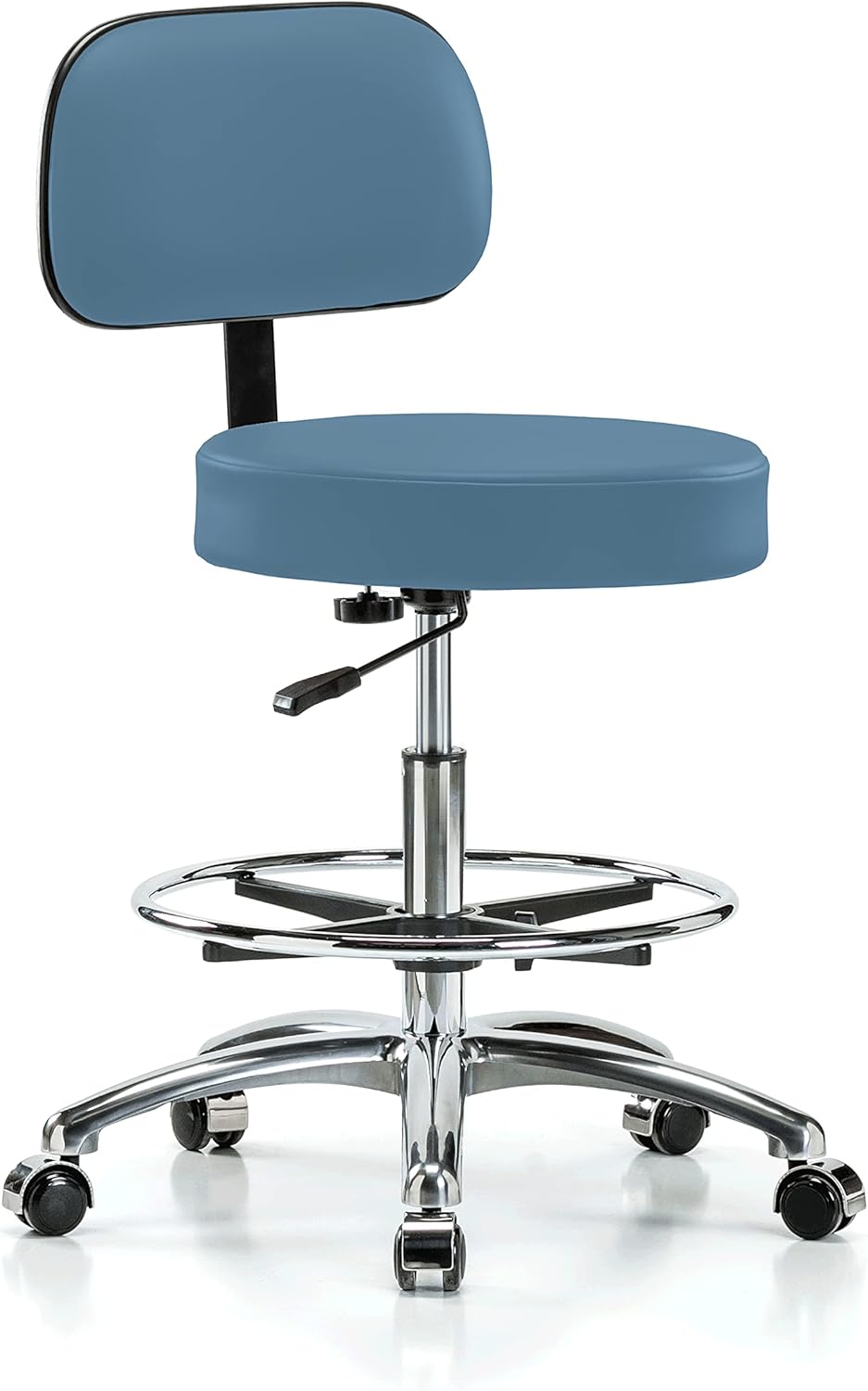 Chrome Rolling Height Adjustable Exam Stool with Back and Footring P17026