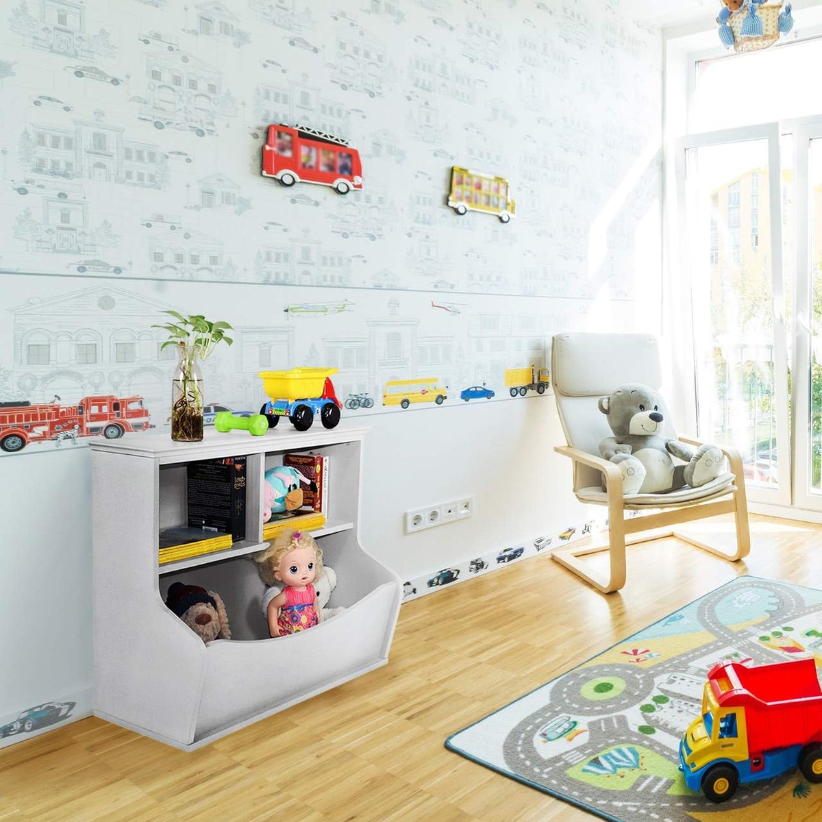 Children Toy Storage Organizer, Espresso, Grey and White N833