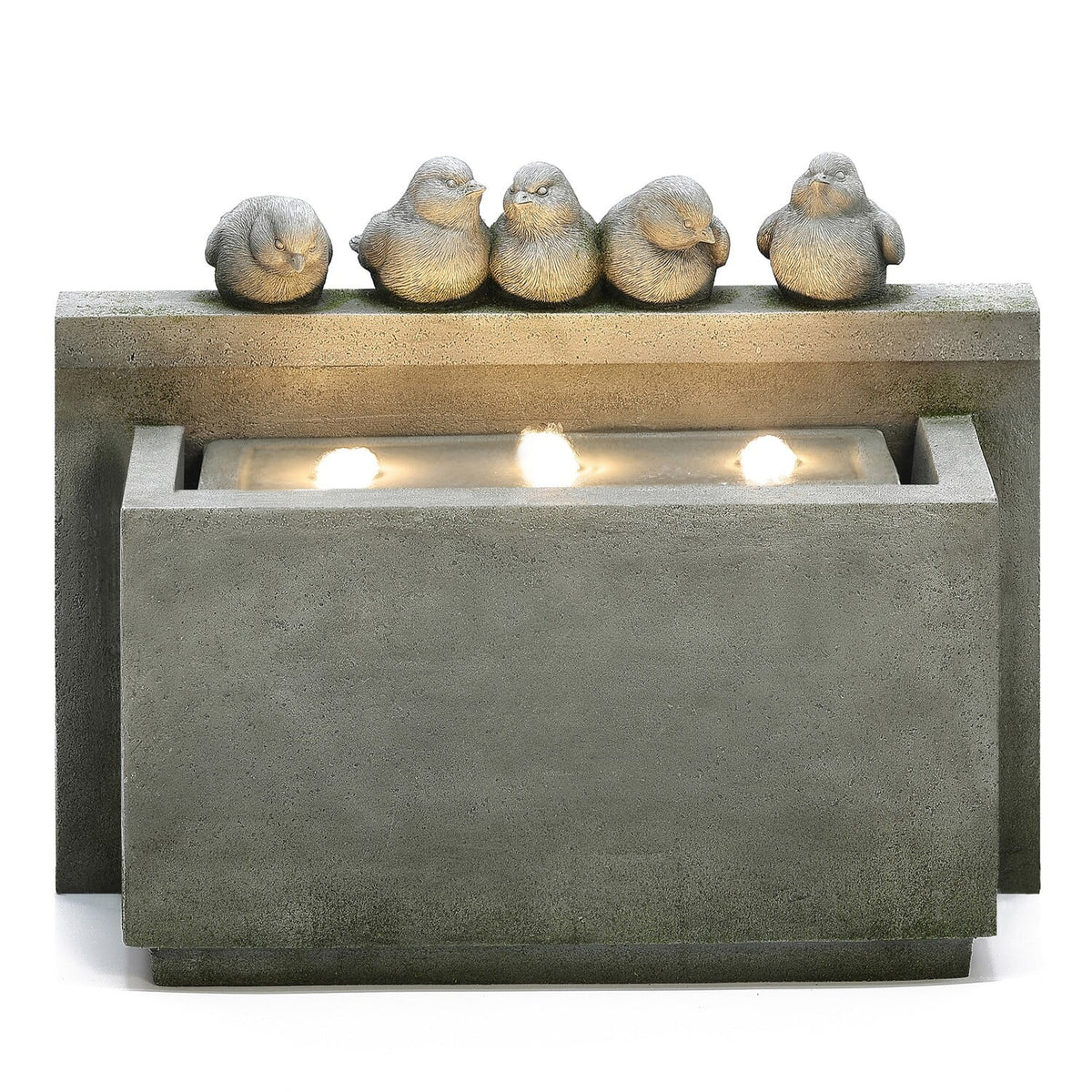 Gray Rectangular Resin Outdoor Bubbler Fountain with Lights U23788