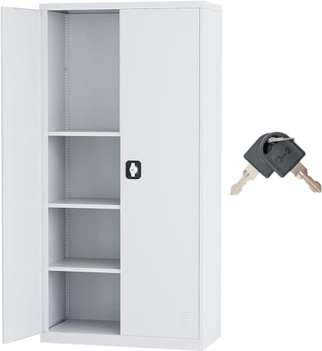 Black 72" Tall Steel Storage Cabinet with 2 Lockable Doors and Adjustable Shelves L772