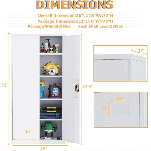 Black 72" Tall Steel Storage Cabinet with 2 Lockable Doors and Adjustable Shelves L772