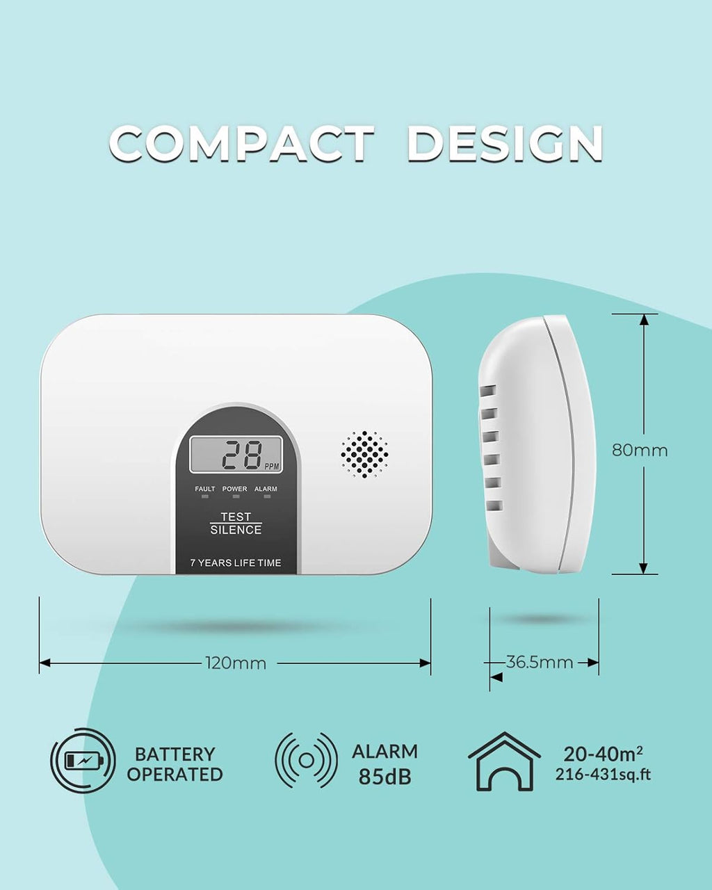 Carbon Monoxide Alarm Detector with LCD Digital Display, 4 Packs A2758