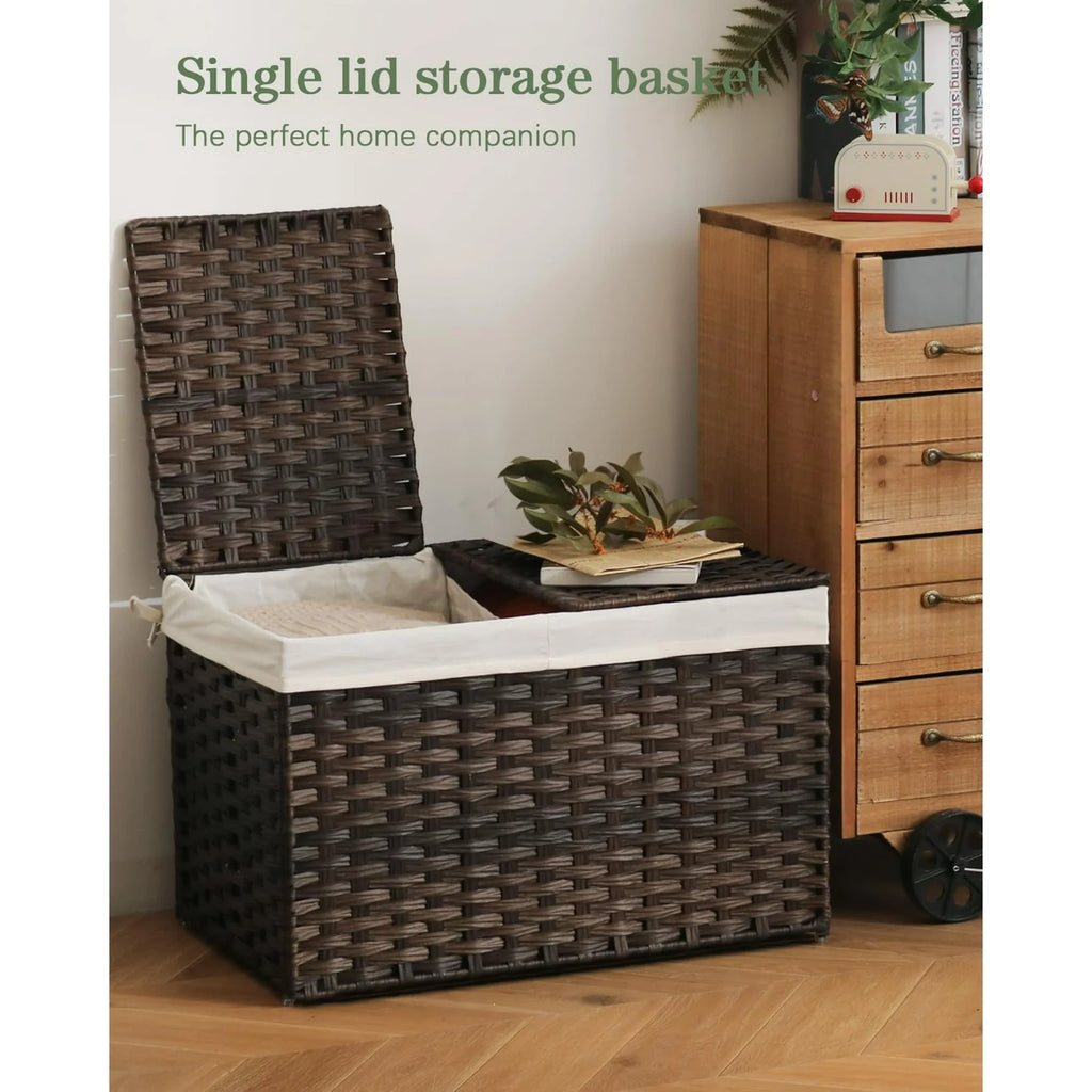 Gray 17.2 Gallon Rattan Storage Basket with Lid T63924