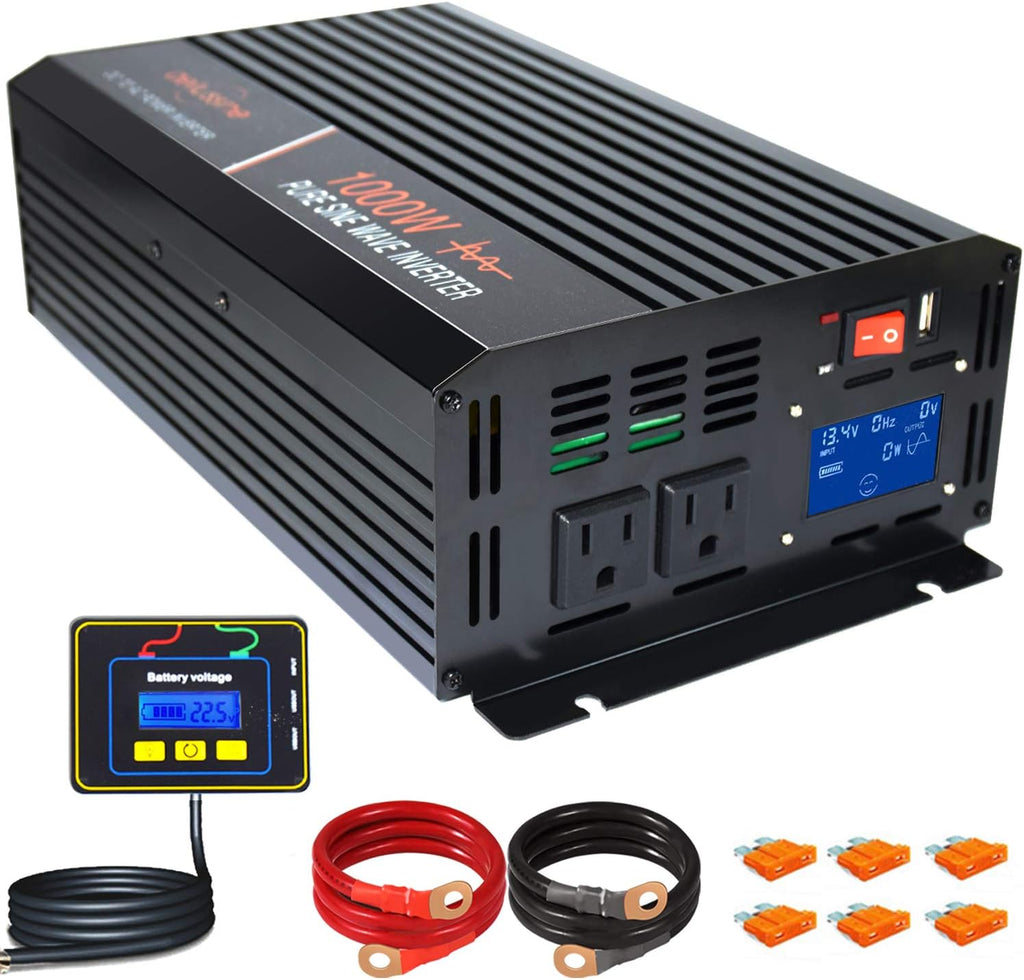 1000 watt Pure Sine Wave Inverter 24v dc to ac 120v with LCD Display D2282