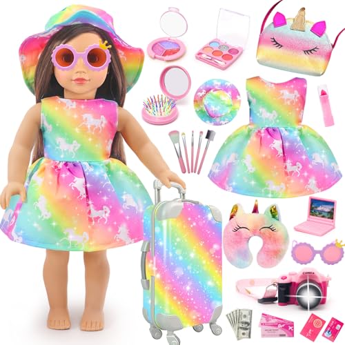 18 Inch Doll Travel Set Including Suitcase Luggage and Dress J140