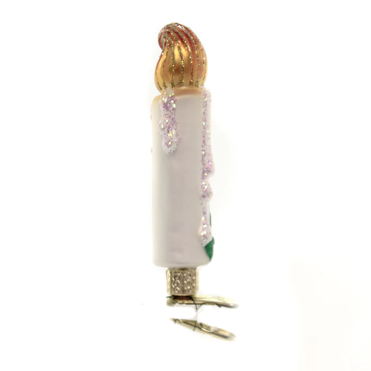 Clip-On Candle Glass Ornament Holly Flame P774