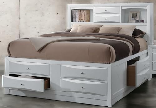 Queen 8-Drawer Wooden Bed with Storage in White E78499
