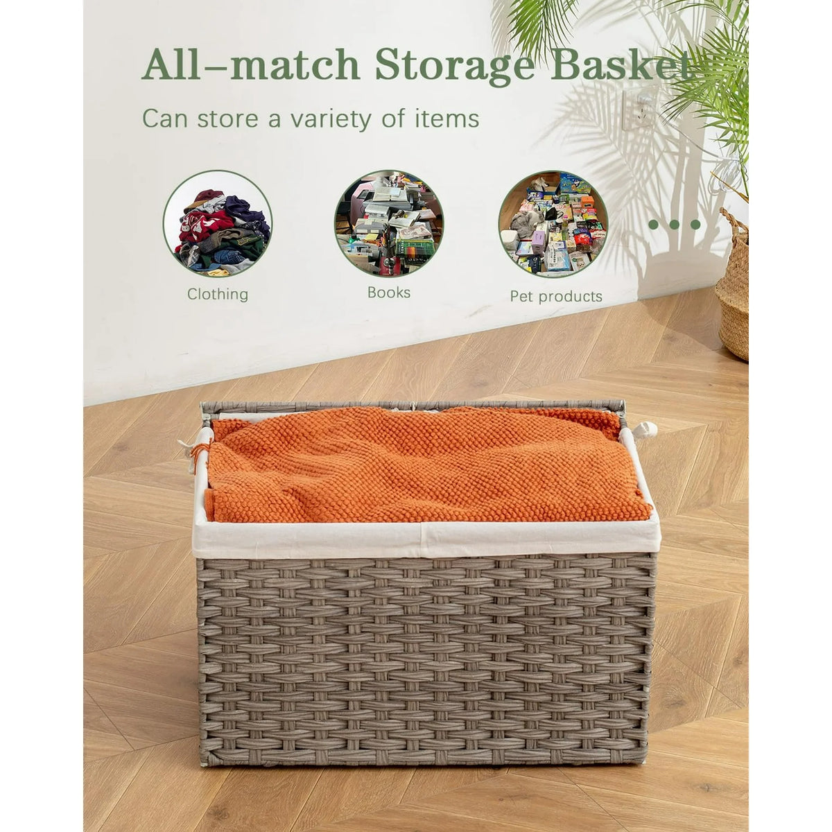 Gray 17.2 Gallon Rattan Storage Basket with Lid T63924