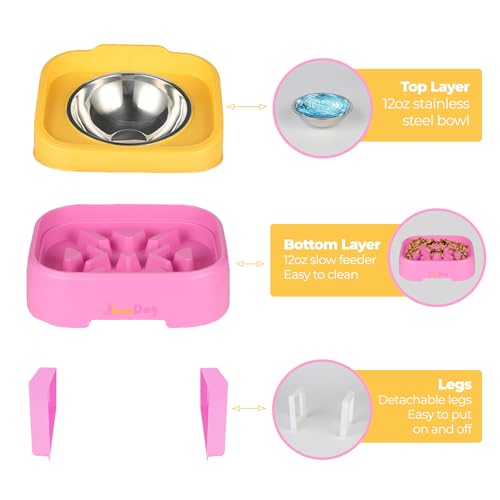 2-in-1 Elevated Slow Feeder Dog Bowls with Stand Stainless-Steel W3574