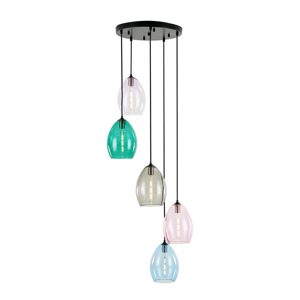 5-Light Tinted Glass Teardrop Pendant G6647