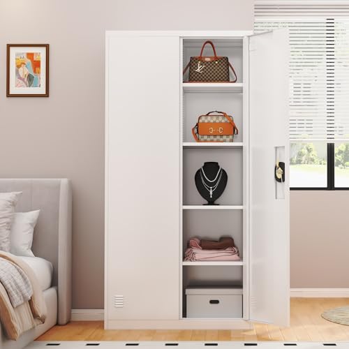 Black 72" Tall Steel Storage Cabinet with 2 Lockable Doors and Adjustable Shelves L772