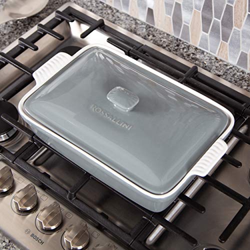 Stoneware Casserole Dish Bakeware Set with Lid, Large 3.2 Quart, 11 by 9 Inch, Grey M264