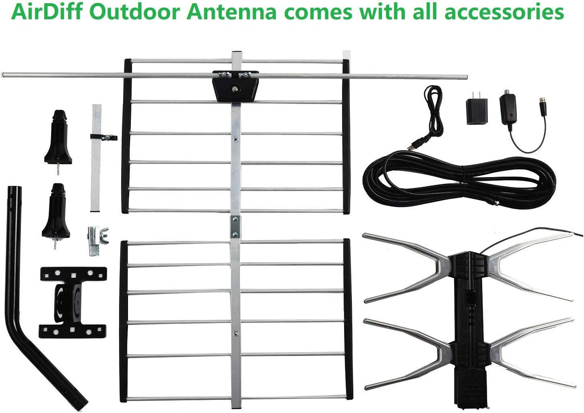 HDTV Digital Outdoor Antenna Amplified 150 Miles Long Range UHF/VHF with 40 Feet RG6 Coaxial Cable D907278