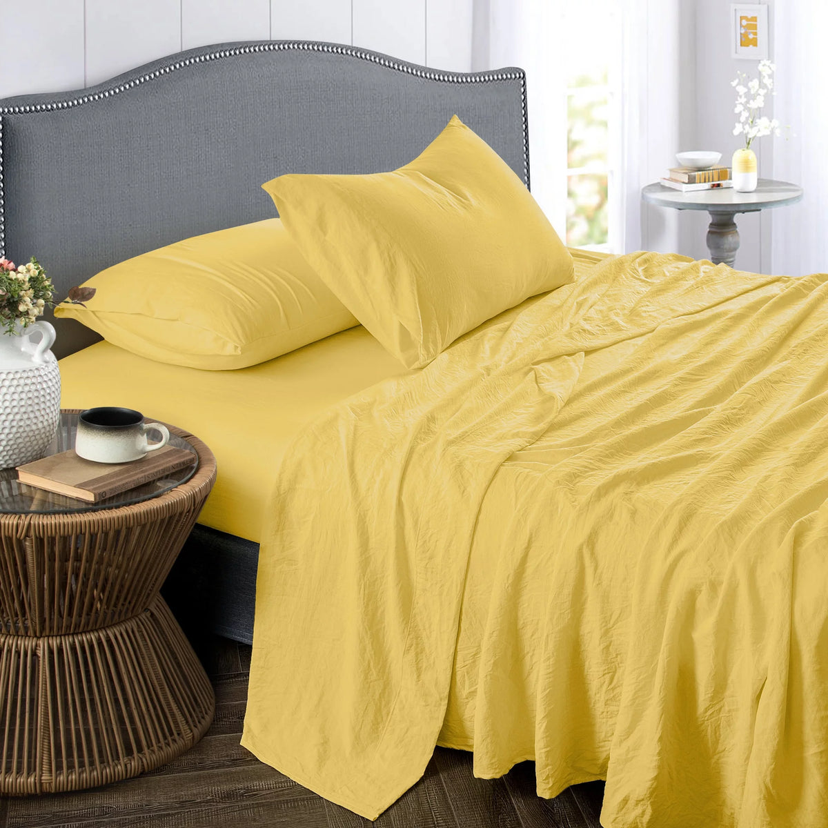 Washed Crinkled Sheet Set Twin Yellow L8859