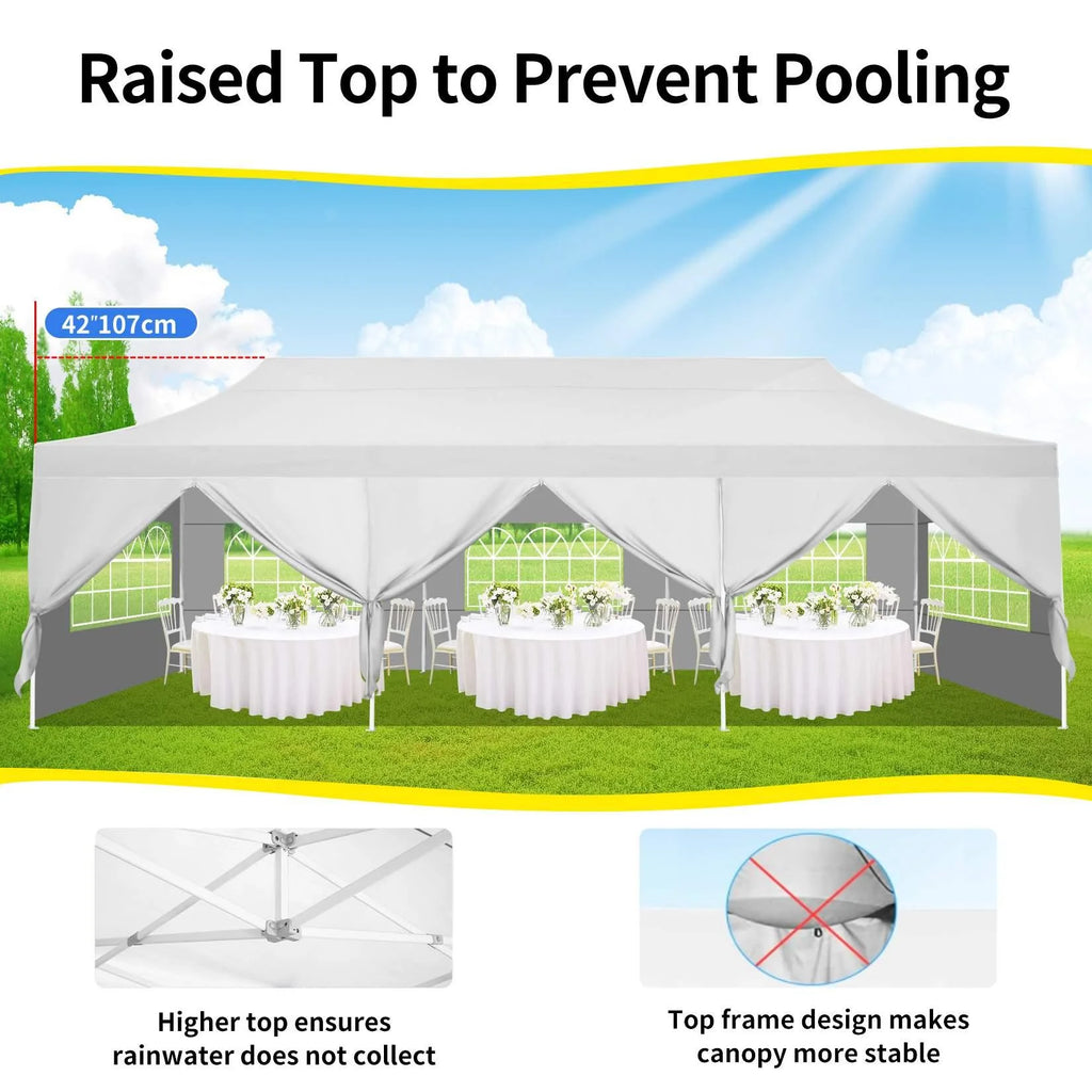 10'x30' Heavy Duty Waterproof Pop Up Canopy with 8 Removable Sidewalls, White M778660