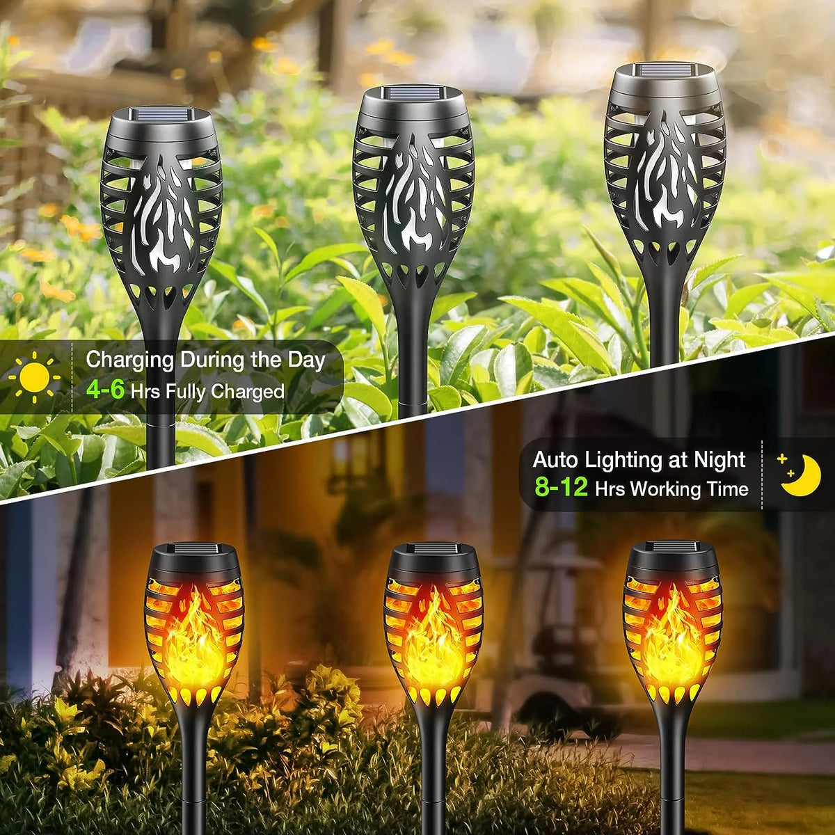 12 Pack Solar Torch Lights Outdoor, LED Flickering Solar Lights, Waterproof Flame Lights X885