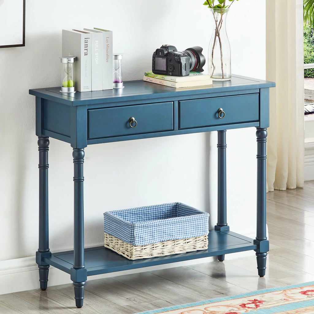 Blue Wooden Console Table with Drawers D10173