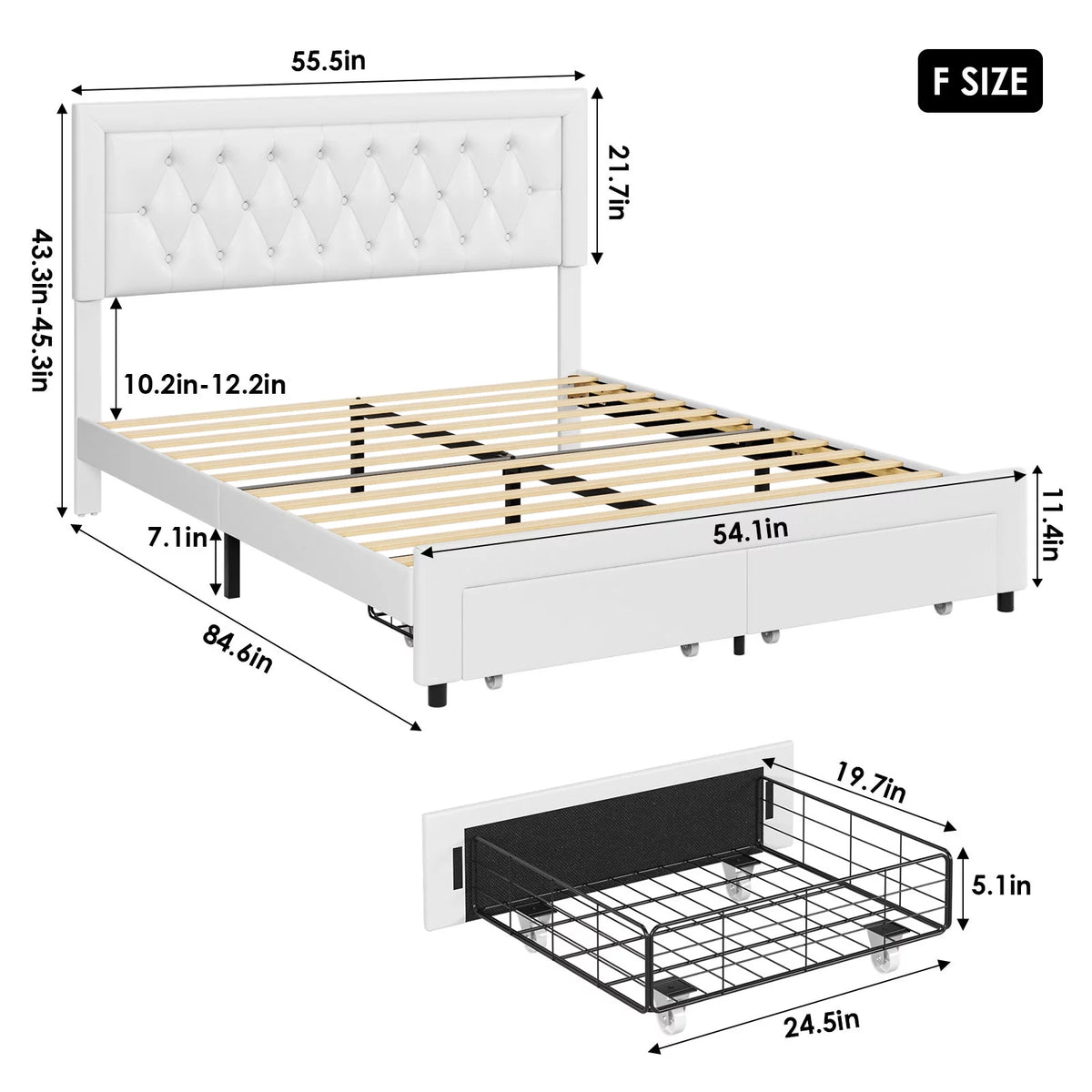 Queen Size Black PU Leather Upholstered Platform Bed Frame T5062