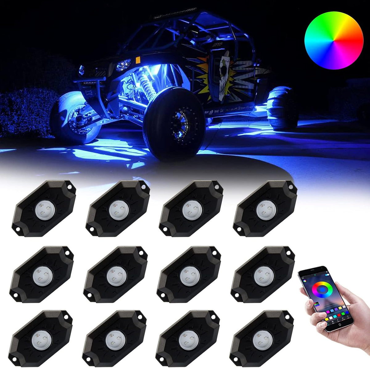 RGB LED Rock Lights with APP Bluetooth Controller Q666