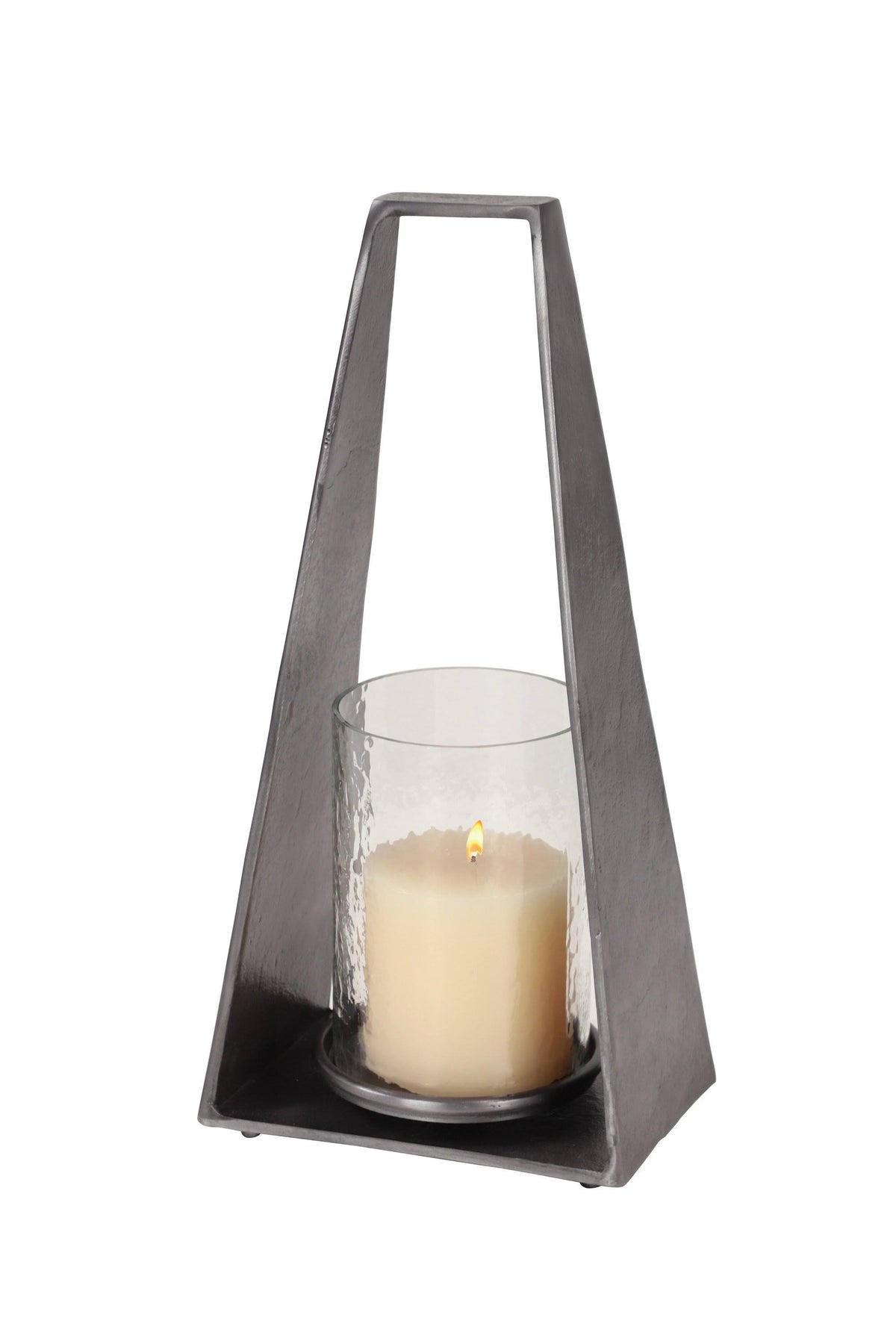 Silver Metal Candle Holder with Hurricane Glass F44920