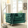 Green Velvet Button Tufted Club Chair with Silver Nailhead Trim K682199