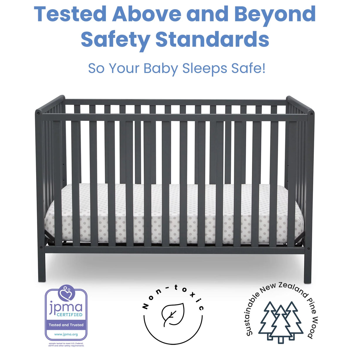 Charcoal Gray 4-in-1 Convertible Baby Crib K6125