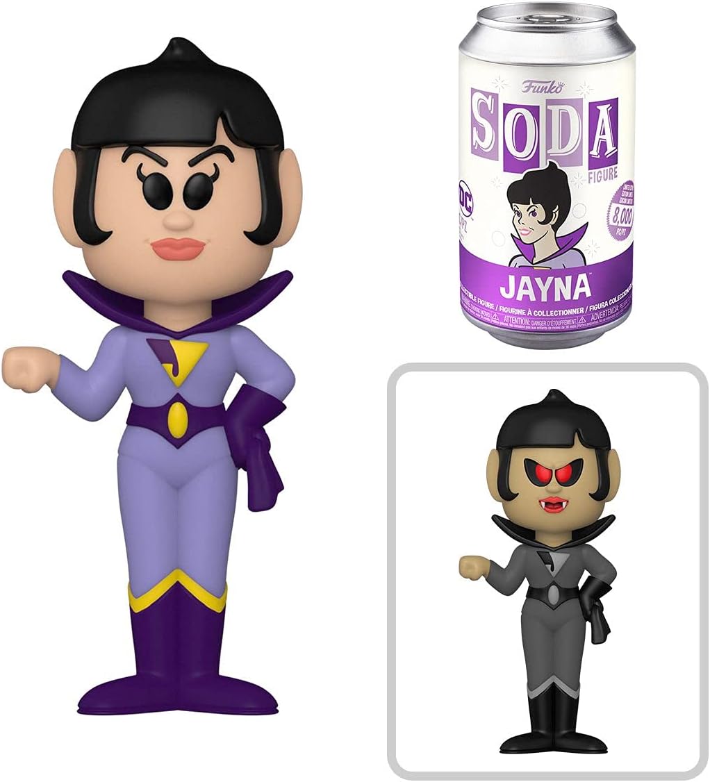 Wonder Twins Figures Zan + Jayna Soda tin Can with Bat Mite Villain & Super Friends 3 Items J762317