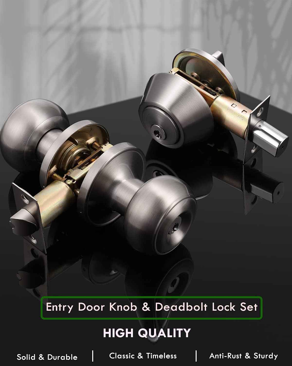 2 Pack Entry Door Knob and Single Cylinder Deadbolt Combo Pack in Satin Nickel, Keyed Alike Y90814