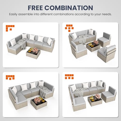 7-Piece All-Weather Wicker Patio Sectional Sofa Set with Washable Cushions S83890