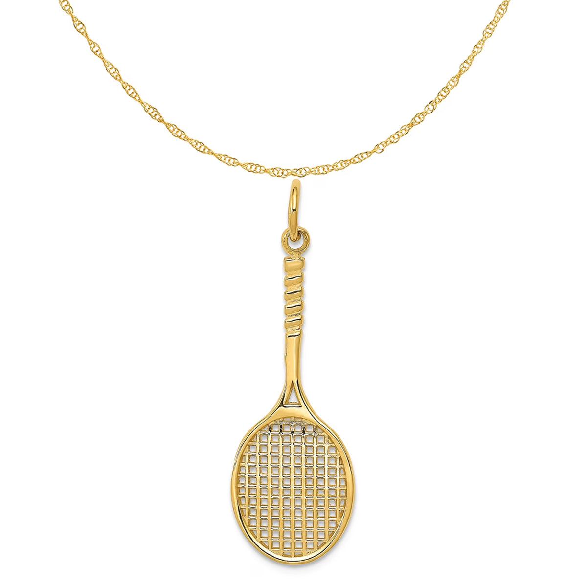 14K Yellow Gold Tennis Racquet Pendant Charm with Rope Chain Necklace 16'' T5879