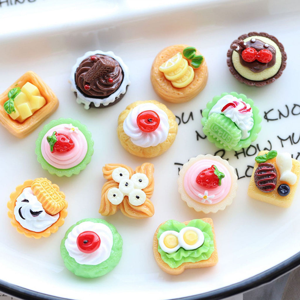 10 Pcs Mini Simulation Cake Cookies Chocolate Toast Fruit Pudding Dollhouse Decorations Q84140