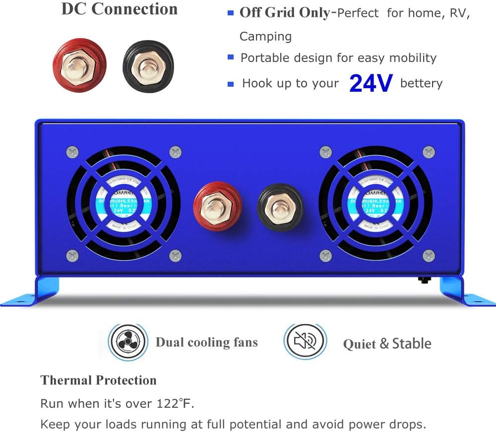 1500W Pure Sine Wave Power Inverter 24V DC to 110V 120V AC with LED Display Dual AC Outlets X757