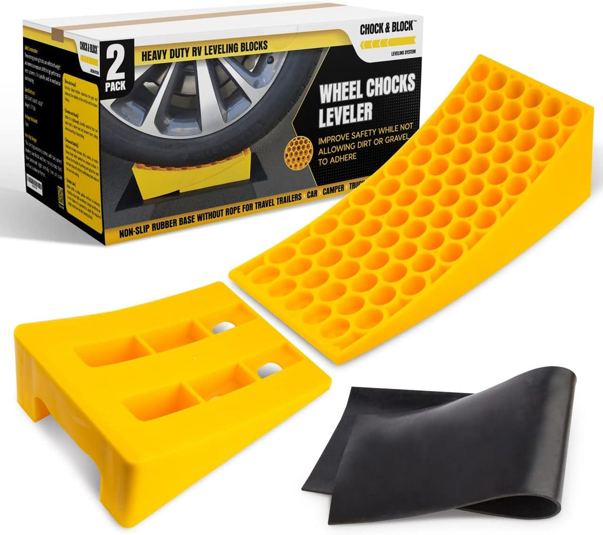 Rv Leveling Blocks Set, Non-Slip, Includes 2 Levelers, 2 Chocks and 2 Rubber Mats C5190