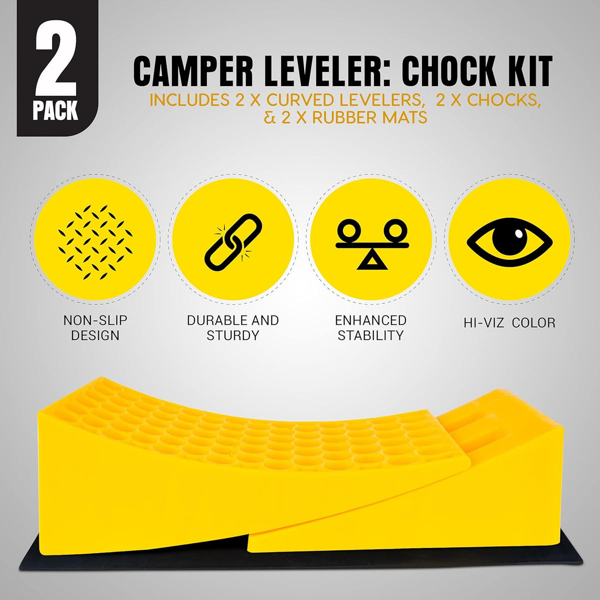 Rv Leveling Blocks Set, Non-Slip, Includes 2 Levelers, 2 Chocks and 2 Rubber Mats C5190