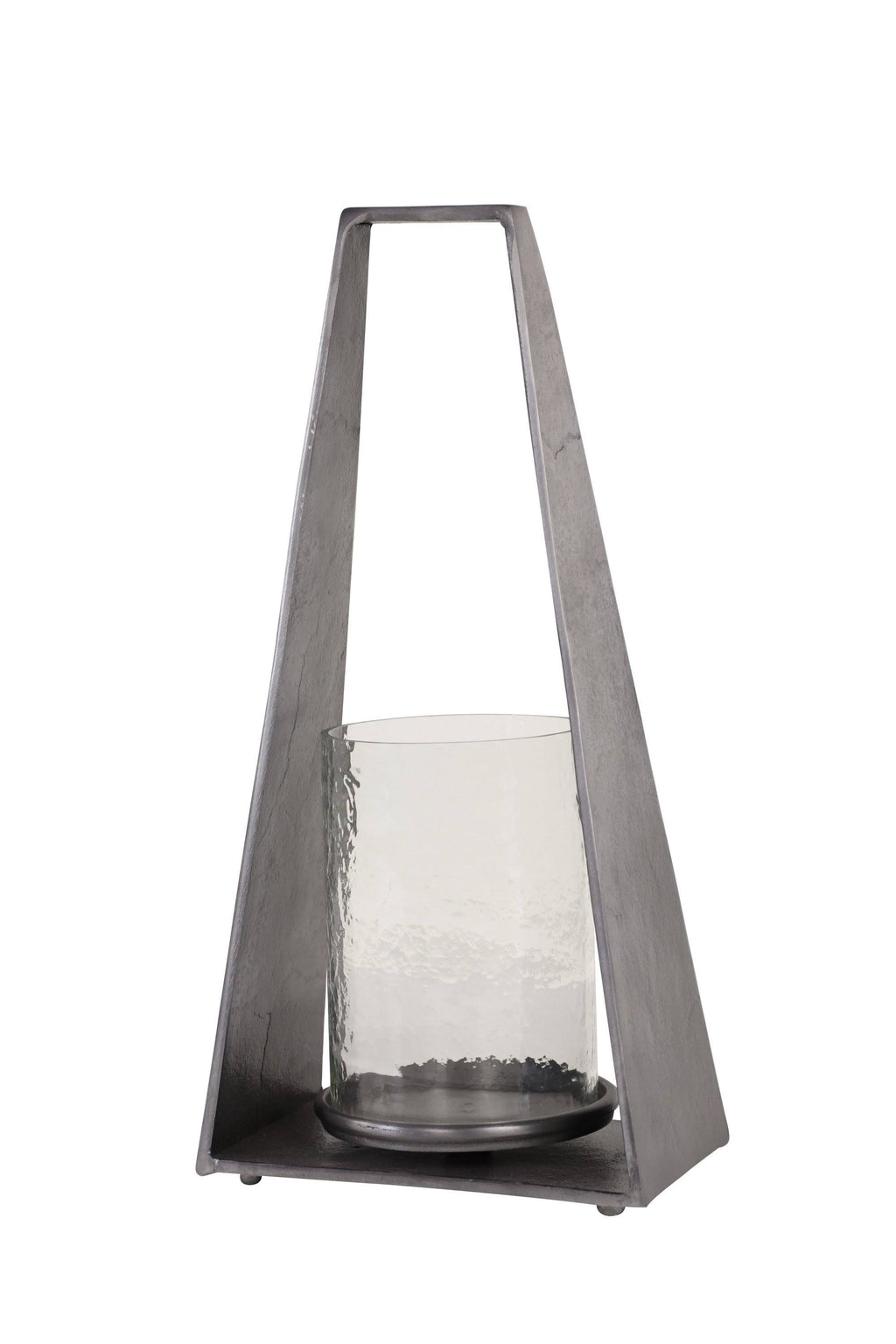 Silver Metal Candle Holder with Hurricane Glass F44920